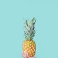 Holding a pineapple. Yellow nails. Girl hands. Royalty Free Stock Photo