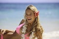 Girl in pink bikini at the beach Royalty Free Stock Photo