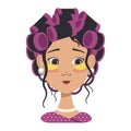 Girl with pink curlers and yellow patches