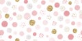 Girl pink dotted seamless pattern Polka dot abstract background pink glitter gold circles Vector pink print