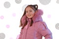 Girl is in pink down-padded coat