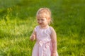 Girl in a pink dress with a flower in her hand Royalty Free Stock Photo