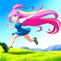 Girl pink hair physical exercise running