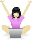 Girl in pink with laptop Royalty Free Stock Photo