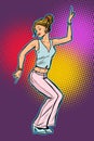 Girl In Pink Pants. Woman Disco Dance