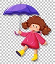 A girl in pink raincoat with umbrell grid background