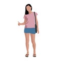 Girl in pink shirt, blue skirt and flip-flops Royalty Free Stock Photo