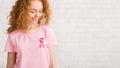 Girl In Pink T-Shirt Standing Over White Brick Wall, Panorama Royalty Free Stock Photo