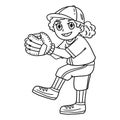 Girl Pitching Baseball Isolated Coloring Page