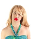 Girl with plastic big lips Royalty Free Stock Photo