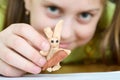 Girl with a plasticine rabbit Royalty Free Stock Photo