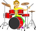 The Girl Play Red Drum Set Royalty Free Stock Photo