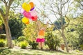 Girl playing with balloons in the park Royalty Free Stock Photo