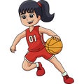 Girl Playing Basketball Cartoon Colored Clipart Royalty Free Stock Photo