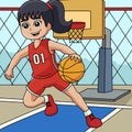 Girl Playing Basketball Colored Cartoon Royalty Free Stock Photo