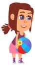 Girl playing with beach ball. Funny kid character Royalty Free Stock Photo