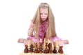 Girl playing chess on white Royalty Free Stock Photo