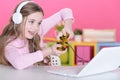 Girl playing a computer game Royalty Free Stock Photo