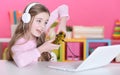 Girl playing a computer game Royalty Free Stock Photo