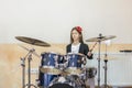 girl playing the drum set Royalty Free Stock Photo