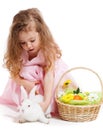 Girl playing with Easter bunny Royalty Free Stock Photo