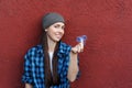 Girl playing with fidget spinner Royalty Free Stock Photo