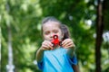 Girl playing with a fidget spinner