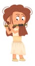 Girl playing on flute. Music hobby concept. Cute cartoon kid Royalty Free Stock Photo