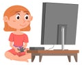 Girl playing games on video console. Cute gamer