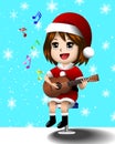 Girl playing guitar with blue background and snow eps 10