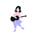 Girl playing guitar, hand drawn illustration of cute musician character
