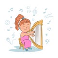 Girl playing harp cartoon vector illustration