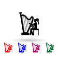 Girl playing the harp multi color icon. Simple glyph, flat vector of music icons for ui and ux, website or mobile application