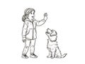 Girl Playing with Her Dog in Outline Style