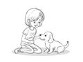 Girl Playing with Her Dog in Outline Style