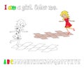 Girl playing hopscotch on a white background illustration.