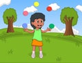 A girl playing juggling at the park cartoon