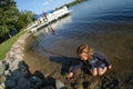 Girl Playing Lakeside Royalty Free Stock Photo