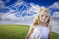 Girl Playing Outside with Ghosted Green House Royalty Free Stock Photo