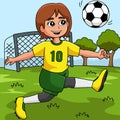 Girl Playing Soccer Colored Cartoon Illustration