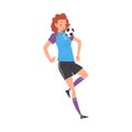 Girl Playing Soccer, Young Woman Football Player Character in Sports Uniform with Ball Vector Illustration Royalty Free Stock Photo