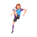 Girl Playing Soccer, Young Woman Football Player Character in Sports Uniform Kicking the Ball Vector Illustration Royalty Free Stock Photo