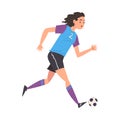 Girl Playing Soccer, Young Woman Football Player Character in Sports Uniform Running with Ball Vector Illustration Royalty Free Stock Photo