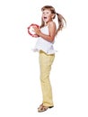 Girl playing tambourine Royalty Free Stock Photo