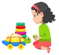 Girl Playing with Toys, Pyramid and Turtle Car