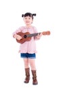 Girl playing ukulele over white background Royalty Free Stock Photo
