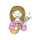 Girl with ukulele. Vector doodle illustration
