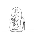 Girl playing and using smart phone continuous line drawing. One lineart of women communication concept vector with mobile gadget Royalty Free Stock Photo