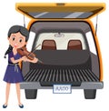 Girl playing violin behind the truck Royalty Free Stock Photo