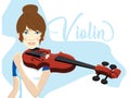 Girl Playing Violin tutorial, Talented Young Violinist Character Playing Acoustic Musical Instrument, Concert of Classical Music